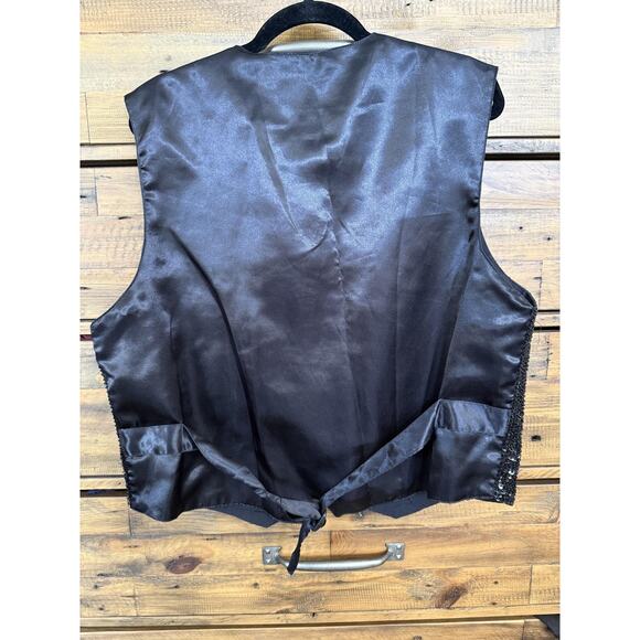Vintage JK Vest XL Black Sequin Western Cowboy Chili Pepper Cactus 90s - Picture 2 of 7